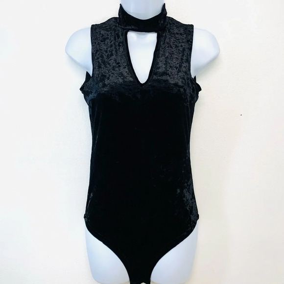 Say What Black Velvet Bodysuit Small  Key Hole Sleeveless Holiday Whimsygoth - Picture 1 of 10